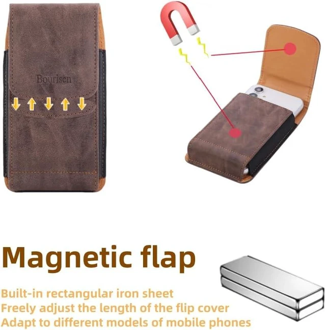 Alt view image 2 of 7 - Universal Phone Holster Phone Pouch Case Belt Clip Belt Loops Card Slot Faux Leather for Man iPhone 17/16/15pro max 16/15Plus S25 24 S23 S22 Ultra (Brown&Yellow XL(6.6x3.4x0.8))