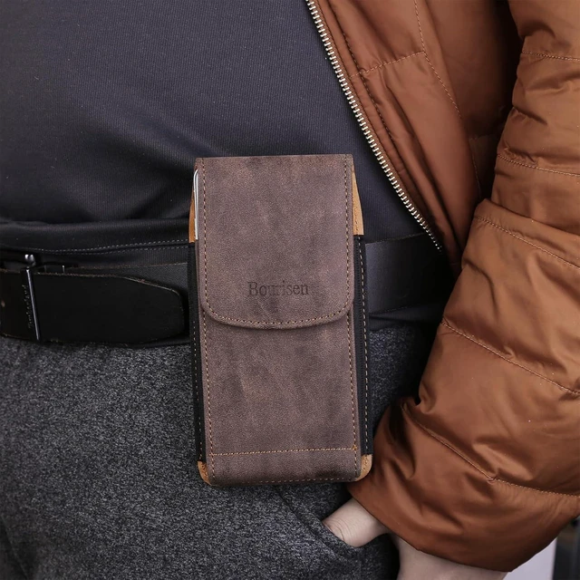 Alt view image 6 of 7 - Universal Phone Holster Phone Pouch Case Belt Clip Belt Loops Card Slot Faux Leather for Man iPhone 17/16/15pro max 16/15Plus S25 24 S23 S22 Ultra (Brown&Yellow XL(6.6x3.4x0.8))