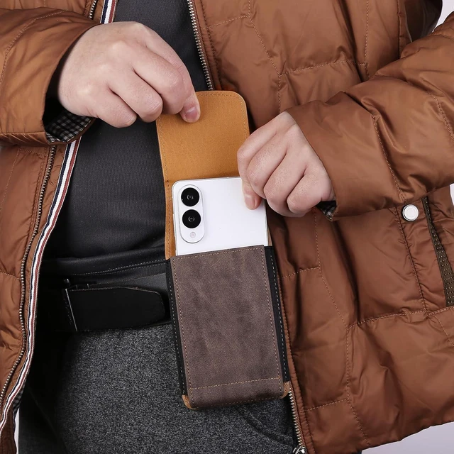 Alt view image 7 of 7 - Universal Phone Holster Phone Pouch Case Belt Clip Belt Loops Card Slot Faux Leather for Man iPhone 17/16/15pro max 16/15Plus S25 24 S23 S22 Ultra (Brown&Yellow XL(6.6x3.4x0.8))