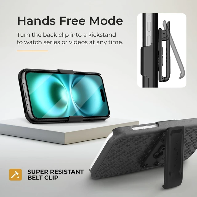 Alt view image 2 of 7 - for iPhone 16 Case with Belt Clip Rigid Kickstand | 6.1