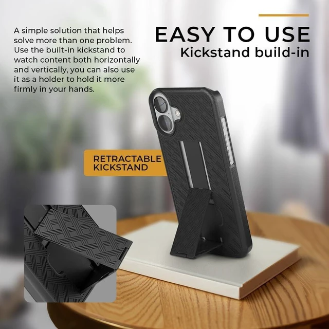 Alt view image 4 of 7 - for iPhone 16 Case with Belt Clip Rigid Kickstand | 6.1