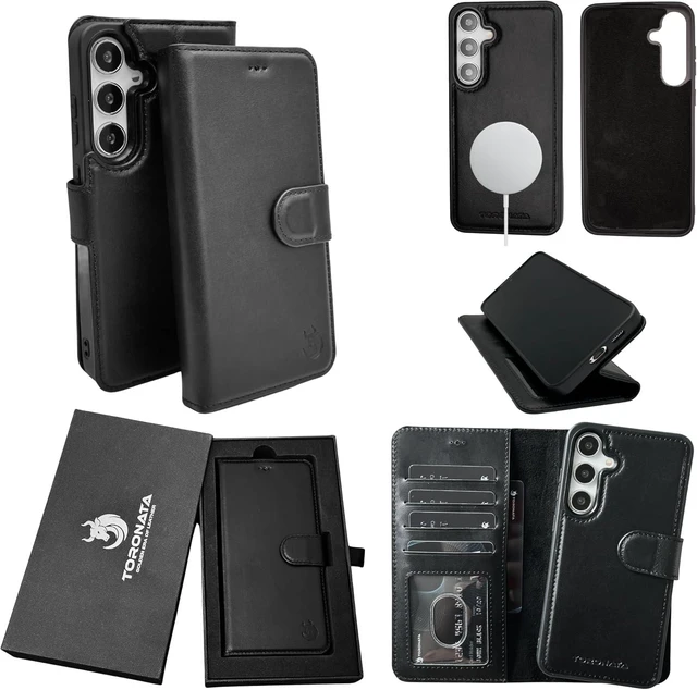 Main image of Nevada Galaxy S24 Plus Leather Wallet Case - Luxury S24 Plus Case with Kickstand Card Slots - Handcrafted Anti Scratch RFID Leather Wallet (Black)