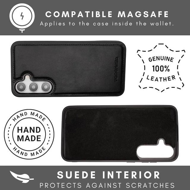 Alt view image 4 of 7 - Nevada Galaxy S24 Plus Leather Wallet Case - Luxury S24 Plus Case with Kickstand Card Slots - Handcrafted Anti Scratch RFID Leather Wallet (Black)