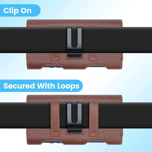 Alt view image 5 of 7 - Leather Phone Holster with Heavy Duty Metal Belt Clip and Card Holder Compatible with iPhone 17/16/15/14/13 Pro Max 17 Air and Galaxy S26/S25/S24/S23/S22 Plus and FE - Brown