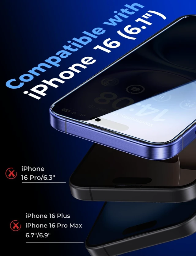Alt view image 3 of 7 - for iPhone 16 Privacy Tempered Glass Screen Protector Anti-peek