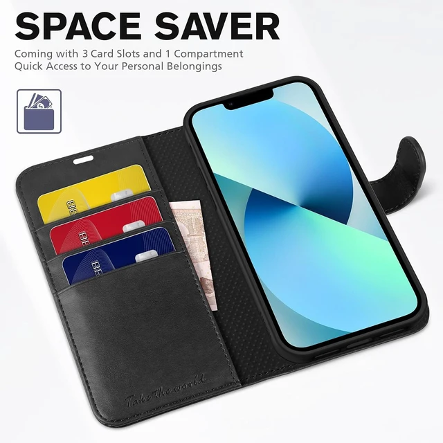 Alt view image 7 of 7 - Wallet Case for iPhone 13 (6.1) 2021 3 Card Holders Black