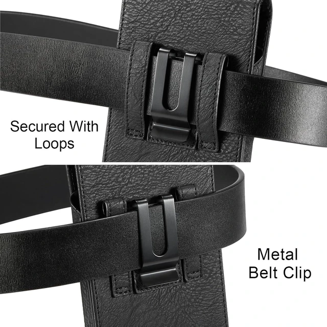 Alt view image 3 of 7 - Phone Holster with Belt Clip for iPhone 18/17/16/15/14/13/12 Pro Max & Plus Galaxy S25/S24/S23/S22 Ultra & Plus Premium Leather Pouch with Card Holder Magnetic Closure Rugged Outdoor Case Black L