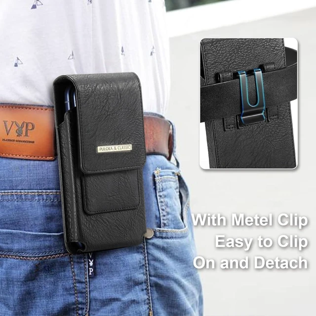 Alt view image 4 of 7 - Phone Holster with Belt Clip for iPhone 18/17/16/15/14/13/12 Pro Max & Plus Galaxy S25/S24/S23/S22 Ultra & Plus Premium Leather Pouch with Card Holder Magnetic Closure Rugged Outdoor Case Black L