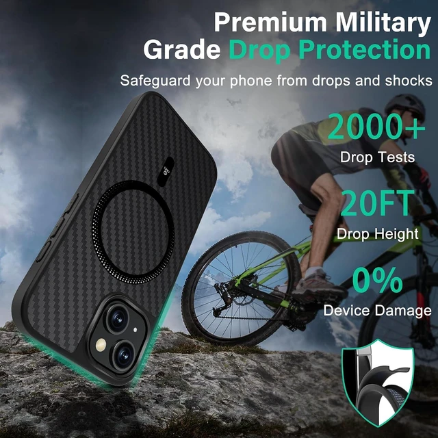 Alt view image 3 of 7 - Carbon Fiber Texture Compatible with Magsafe Case for iPhone 15 Military Grade Drop Protection Shockproof Anti-Yellowing Anti-Fingerprint Anti-Scratch Phone Cover