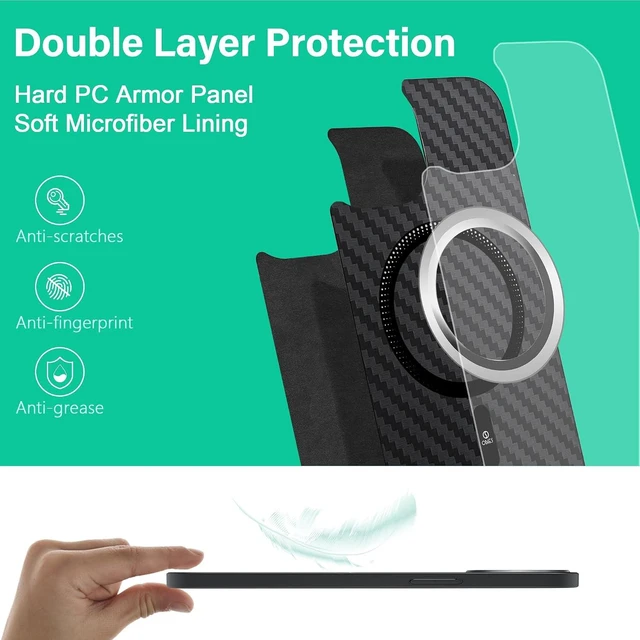 Alt view image 7 of 7 - Carbon Fiber Texture Compatible with Magsafe Case for iPhone 15 Military Grade Drop Protection Shockproof Anti-Yellowing Anti-Fingerprint Anti-Scratch Phone Cover