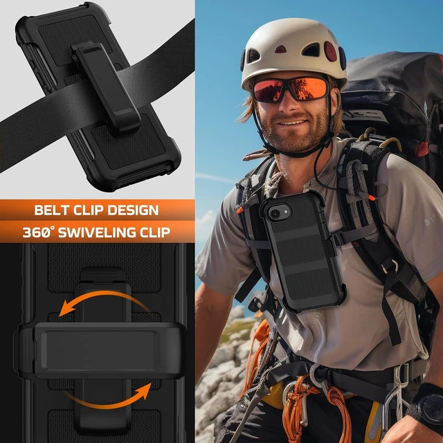 Alt view image 2 of 7 - for iPhone 16E Case with Belt Clip Holster Anti-Drop Shockproof (Black)