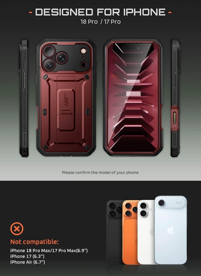 Alt view image 2 of 7 - for iPhone 18 Pro Case / 17 Pro Case with Belt Clip Burgundy