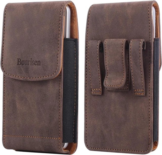 Main image of Universal Phone Holster Phone Pouch Case Belt Clip Belt Loops Card Slot Faux Leather for Man iPhone 17/16/15pro max 16/15Plus S25 24 S23 S22 Ultra (Brown&Yellow XL(6.6x3.4x0.8))