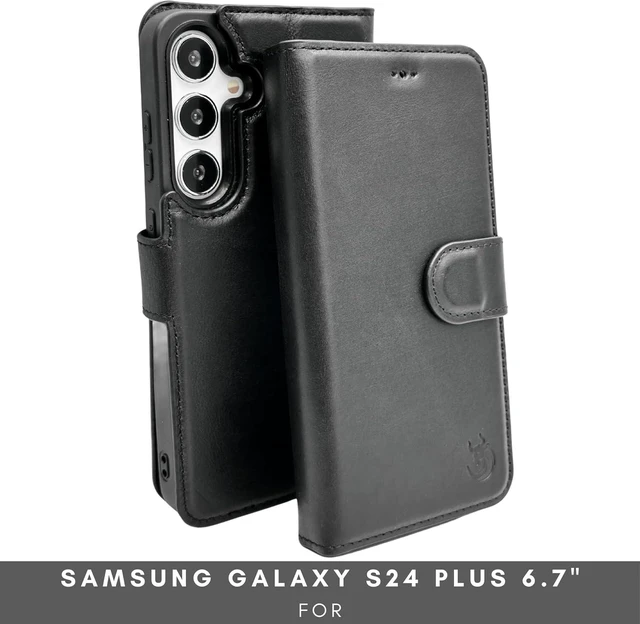Alt view image 2 of 7 - Nevada Galaxy S24 Plus Leather Wallet Case - Luxury S24 Plus Case with Kickstand Card Slots - Handcrafted Anti Scratch RFID Leather Wallet (Black)