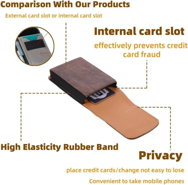 Alt view image 3 of 7 - Universal Phone Holster Phone Pouch Case Belt Clip Belt Loops Card Slot Faux Leather for Man iPhone 17/16/15pro max 16/15Plus S25 24 S23 S22 Ultra (Brown&Yellow XL(6.6x3.4x0.8))