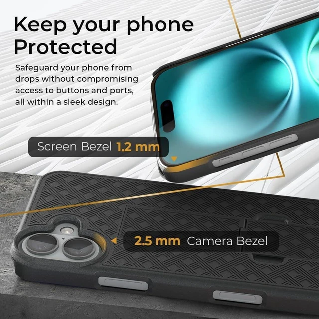 Alt view image 7 of 7 - for iPhone 16 Case with Belt Clip Rigid Kickstand | 6.1