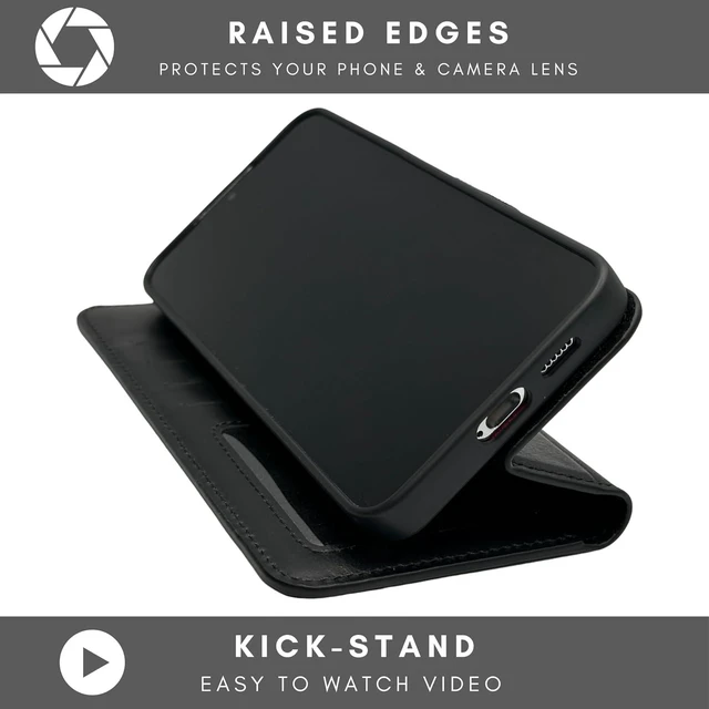 Alt view image 5 of 7 - Nevada Galaxy S24 Plus Leather Wallet Case - Luxury S24 Plus Case with Kickstand Card Slots - Handcrafted Anti Scratch RFID Leather Wallet (Black)