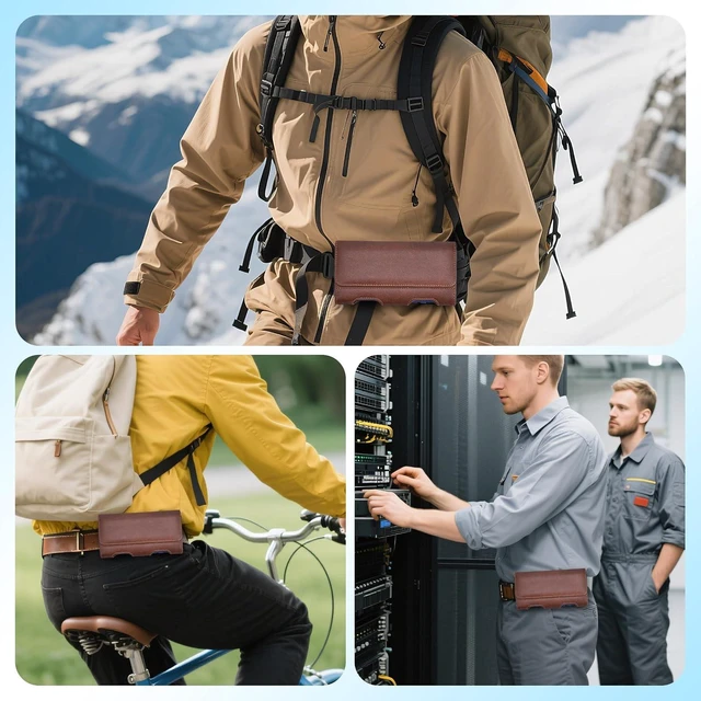 Alt view image 7 of 7 - Leather Phone Holster with Heavy Duty Metal Belt Clip and Card Holder Compatible with iPhone 17/16/15/14/13 Pro Max 17 Air and Galaxy S26/S25/S24/S23/S22 Plus and FE - Brown