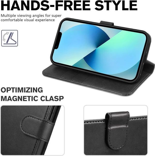 Alt view image 5 of 7 - Wallet Case for iPhone 13 (6.1) 2021 3 Card Holders Black