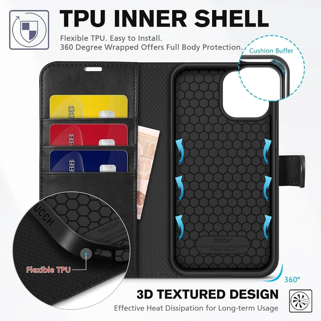Alt view image 4 of 7 - Wallet Case for iPhone 13 (6.1) 2021 3 Card Holders Black