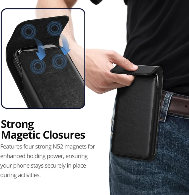 Alt view image 2 of 6 - Magnetic Closure Holster for Galaxy A17 A16 A15 A14 A37 A36 A35 A32 A73 5G A72 A71 A57 A56 A55 A54 XCover6 Pro Edge Moto G G22 G84 (Fits Regular Case) (Black)