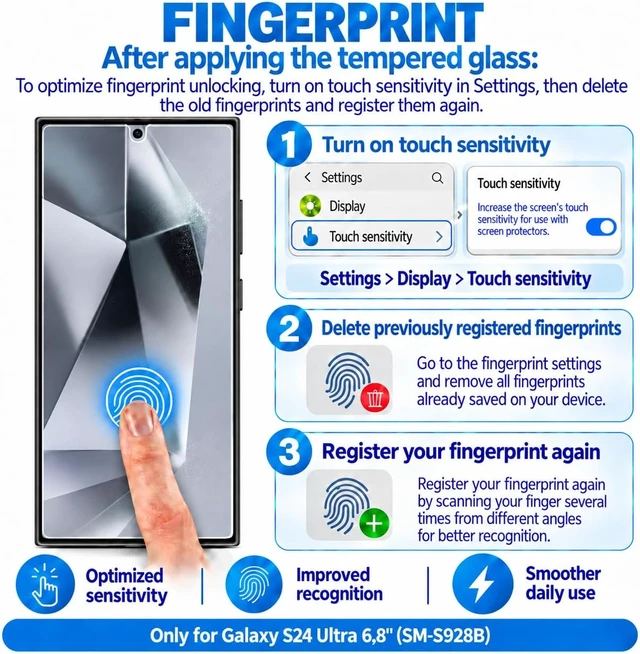 Alt view image 3 of 7 - NEWC for Galaxy S24 Ultra Screen Protector Tempered Glass