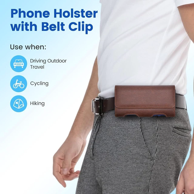 Alt view image 6 of 7 - Leather Phone Holster with Heavy Duty Metal Belt Clip and Card Holder Compatible with iPhone 17/16/15/14/13 Pro Max 17 Air and Galaxy S26/S25/S24/S23/S22 Plus and FE - Brown