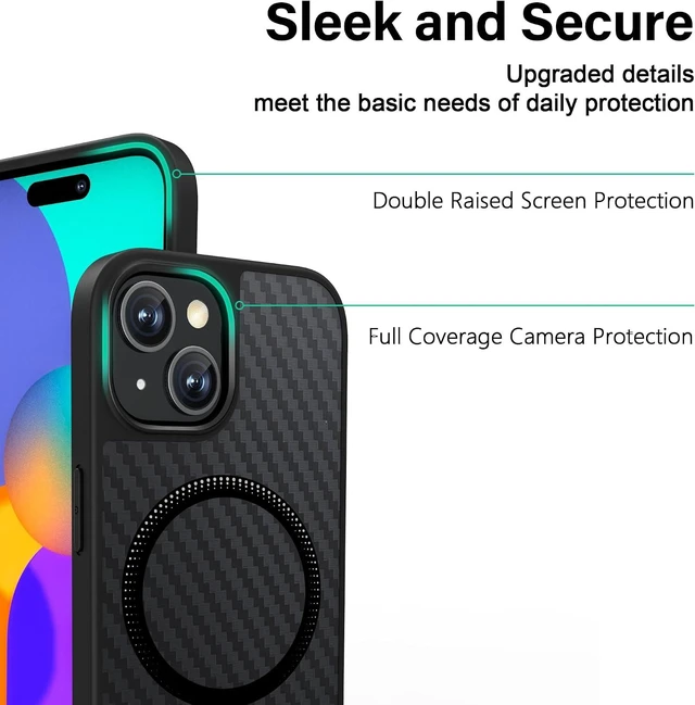 Alt view image 4 of 7 - Carbon Fiber Texture Compatible with Magsafe Case for iPhone 15 Military Grade Drop Protection Shockproof Anti-Yellowing Anti-Fingerprint Anti-Scratch Phone Cover