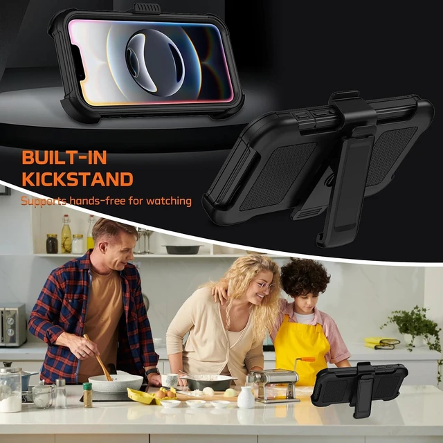 Alt view image 4 of 7 - for iPhone 16E Case with Belt Clip Holster Anti-Drop Shockproof (Black)