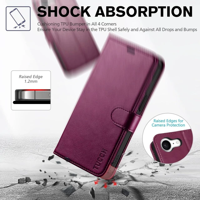 Alt view image 6 of 7 - Wallet Case for iPhone 17e/16e (6.1) 4 Card Holders Plum Purple