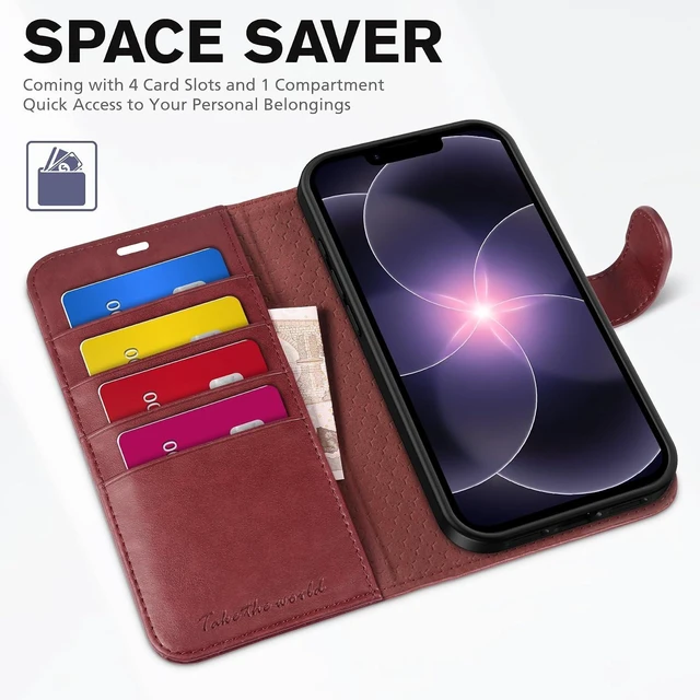 Alt view image 7 of 7 - Wallet Case for iPhone 17e/16e (6.1) 4 Card Holders Plum Purple