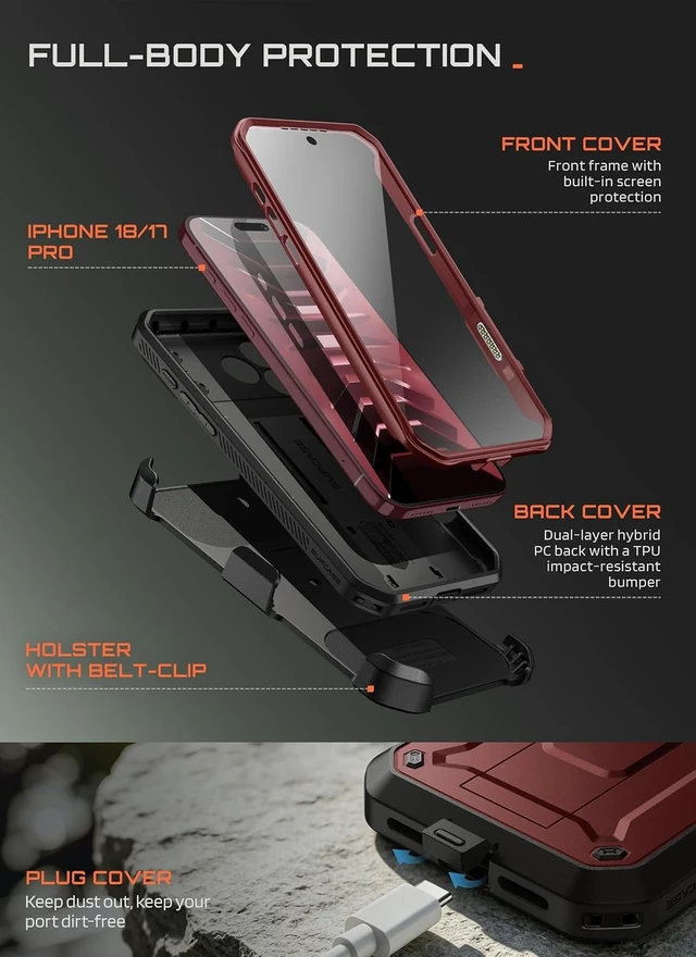 Alt view image 6 of 7 - for iPhone 18 Pro Case / 17 Pro Case with Belt Clip Burgundy