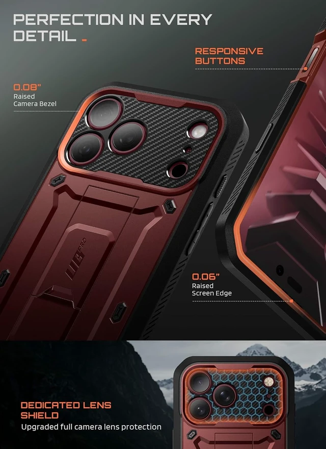 Alt view image 7 of 7 - for iPhone 18 Pro Case / 17 Pro Case with Belt Clip Burgundy