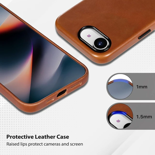 Alt view image 7 of 7 - Vegetable-Tanned Leather Case for iPhone 17e/16e Saddle Brown