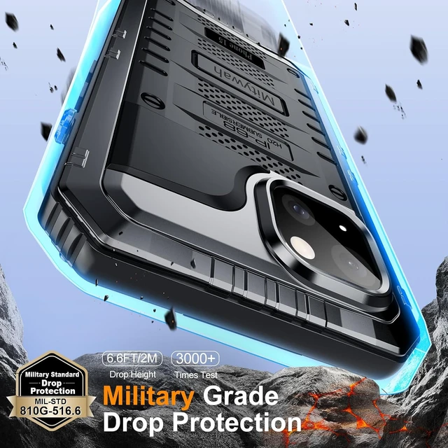 Alt view image 4 of 7 - Waterproof Case for iPhone 15 Heavy Duty Shockproof Case with Built-in Screen Protector Full Body Underwater Protective Metal Case 6.1 inch Black