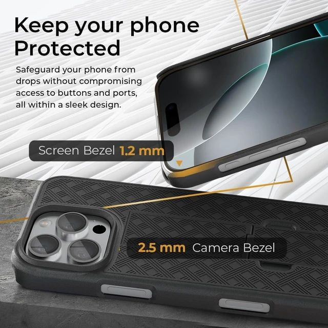 Alt view image 7 of 7 - for iPhone 16 Pro Case with Belt Clip Rigid Kickstand | 6.3