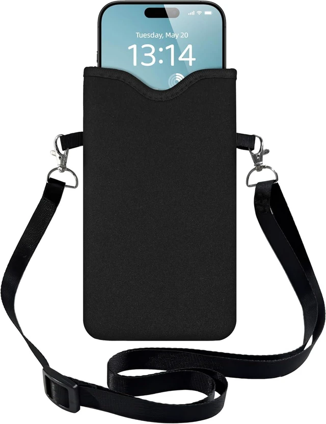 Main image of HAQuke Men Women Phone Sleeve Pouch Case Bag with Crossbody Strap/Neck Lanyard for iPhone 17/16/15 Pro Max Air 16/15 Plus 16e Black
