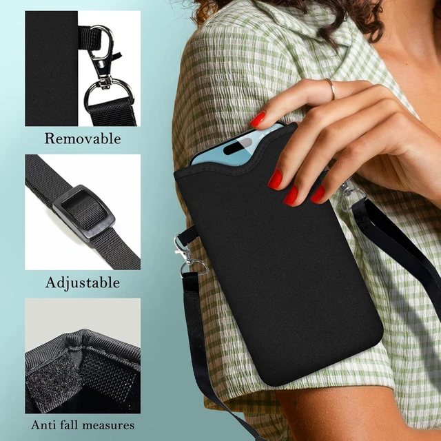 Alt view image 7 of 7 - HAQuke Men Women Phone Sleeve Pouch Case Bag with Crossbody Strap/Neck Lanyard for iPhone 17/16/15 Pro Max Air 16/15 Plus 16e Black