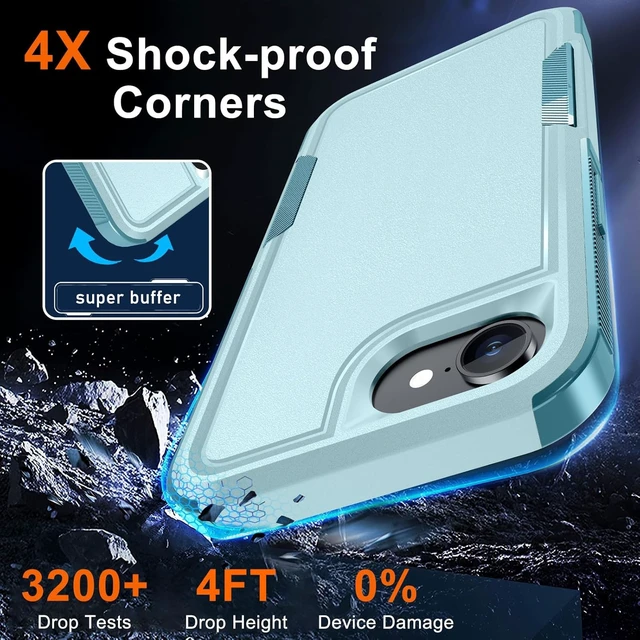 Alt view image 5 of 7 - for iPhone 16e Case & iPhone 17e Case with Screen Protector Military Grade Heavy Duty Shockproof Phone Cover with Wrist Lanyard Strap for iPhone 16e & iPhone 17e Mint Green