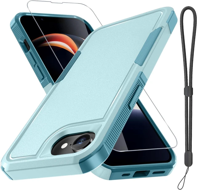 Main image of for iPhone 16e Case & iPhone 17e Case with Screen Protector Military Grade Heavy Duty Shockproof Phone Cover with Wrist Lanyard Strap for iPhone 16e & iPhone 17e Mint Green