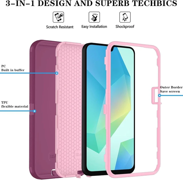Alt view image 6 of 7 - for Galaxy A16 5G Phone Case 3-Layer Cover WineRedPink