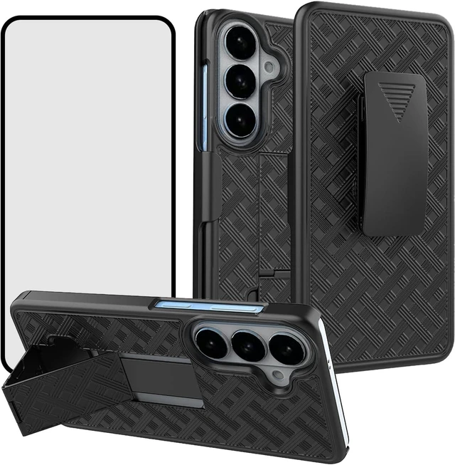 Main image of for Galaxy S26 Stand Case Belt Clip Screen Protector-Black