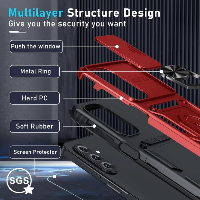Alt view image 4 of 7 - for Galaxy A17 Case Built in Slide Camera Cover Red