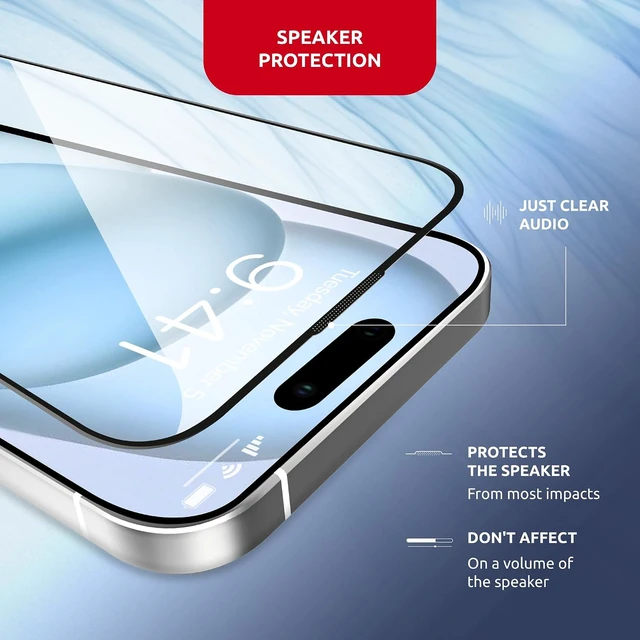 Alt view image 5 of 7 - Tempered Glass Screen Protector for iPhone 15 Full Edge-to-Edge Protection 9H Hardness Oleophobic Coating - Accessories For IPhone 15 Phone Protector with Applicator - Black Design