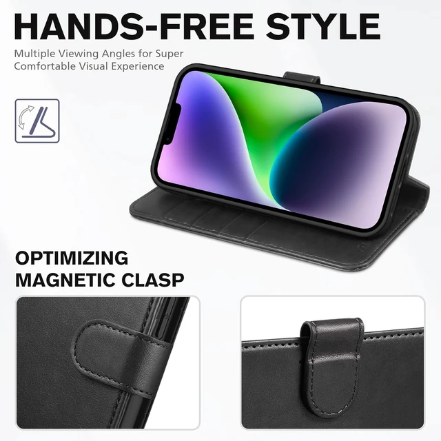 Alt view image 4 of 7 - Wallet Case for iPhone 14 (6.1) 2022 4 Card Holders Black