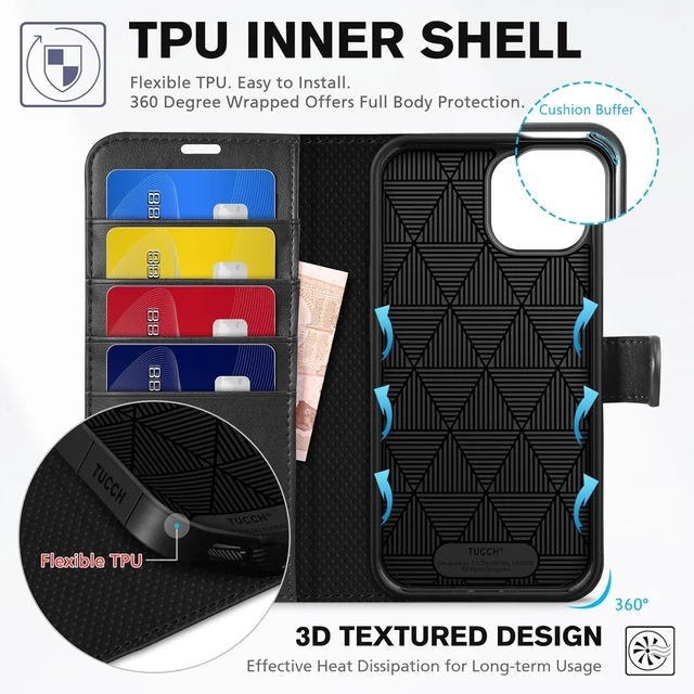 Alt view image 5 of 7 - Wallet Case for iPhone 14 (6.1) 2022 4 Card Holders Black