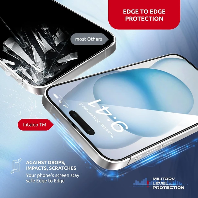 Alt view image 6 of 7 - Tempered Glass Screen Protector for iPhone 15 Full Edge-to-Edge Protection 9H Hardness Oleophobic Coating - Accessories For IPhone 15 Phone Protector with Applicator - Black Design