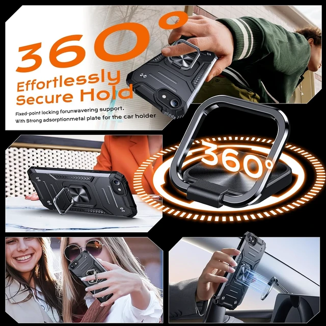 Alt view image 2 of 7 - Heavy Duty Case for iPhone 17e/16e Case with Enhanced Ring Holder Grip Stand Military Grade Shockproof Rugged Drop Protective Silicone Hard Slim iPhone 17e/16e Phone Case Cover Matte Black