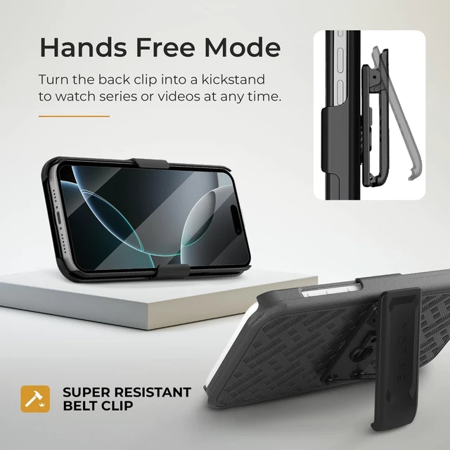 Alt view image 2 of 7 - for iPhone 16 Pro Case with Belt Clip Rigid Kickstand | 6.3