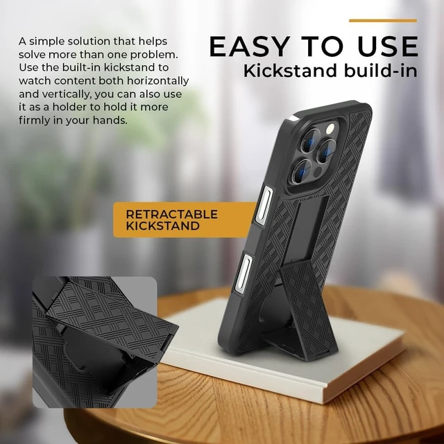 Alt view image 4 of 7 - for iPhone 16 Pro Case with Belt Clip Rigid Kickstand | 6.3
